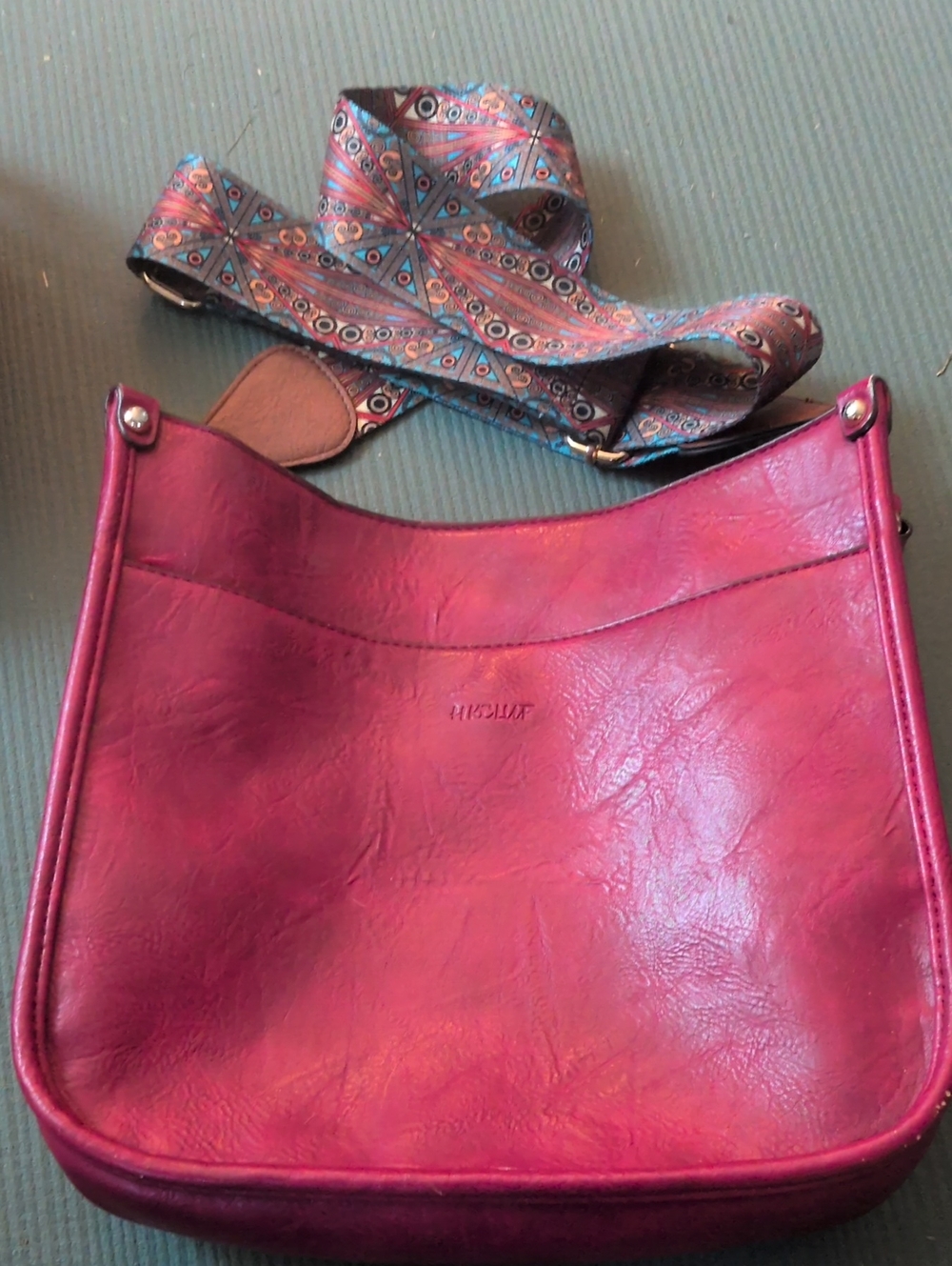Women's Crossbody Bag in Fuchsia with Patterned Strap
